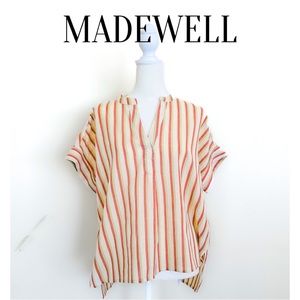 NEW - Madewell Cotton Stripe Shirt Short Sleeves Top Casual Blouse